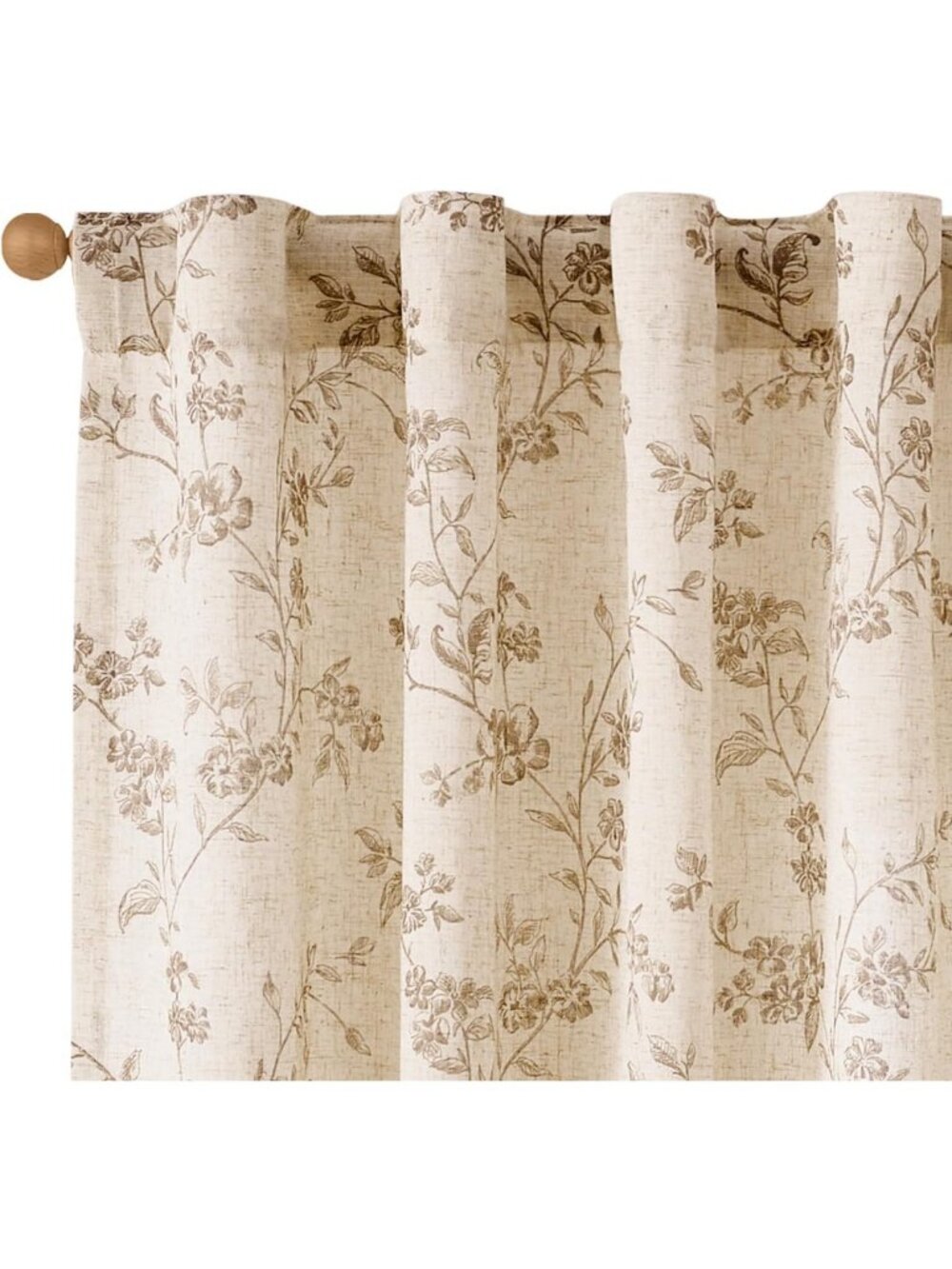 Vintage Floral Linen Curtains - Taupe Farmhouse Style, 38"W x 96"L, 2 Panels